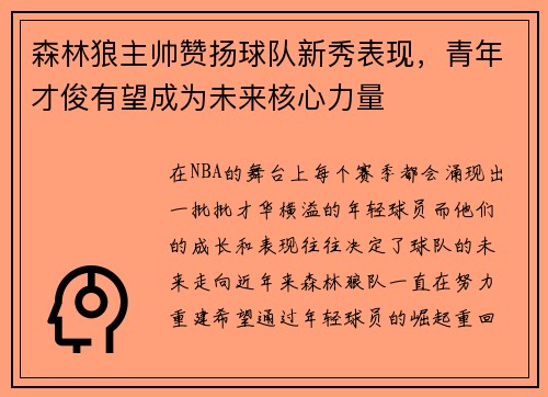 森林狼主帅赞扬球队新秀表现，青年才俊有望成为未来核心力量
